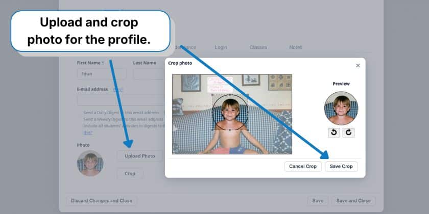 Uploading a new profile image in Homeschool Planet 4
