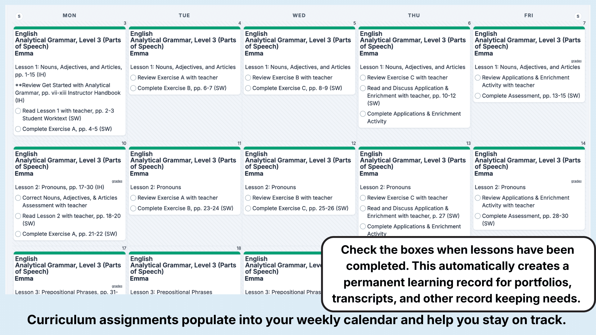 Demme Analytical Grammar Weekly View