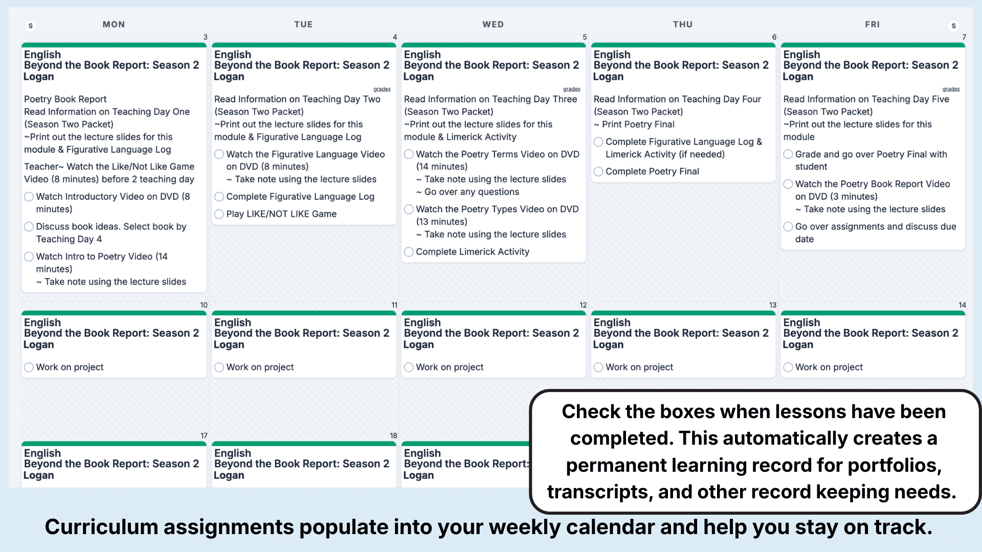 Demme Beyond the Book Report Weekly View