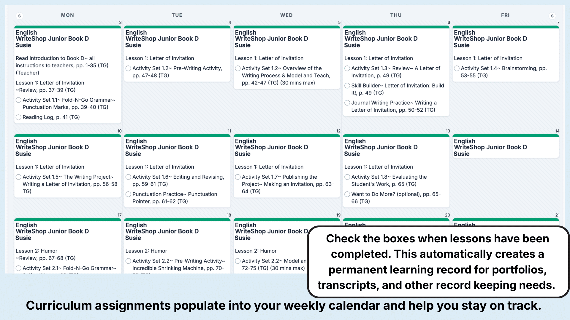 Demme WriteShop Weekly View