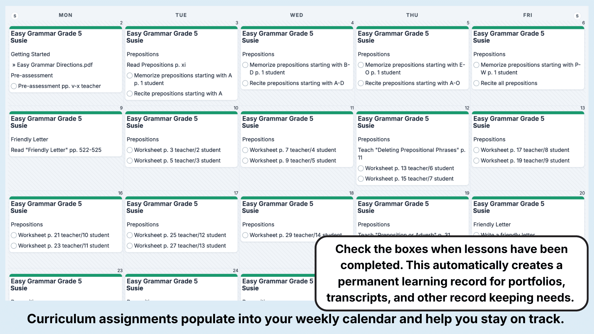 Easy Grammar Weekly View