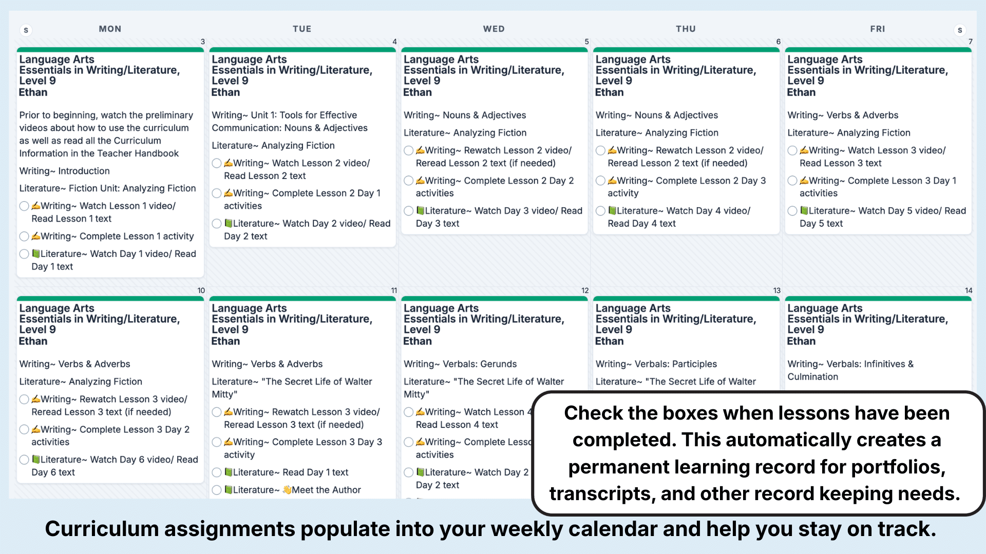 Essentials in WritingLiterature Weekly View