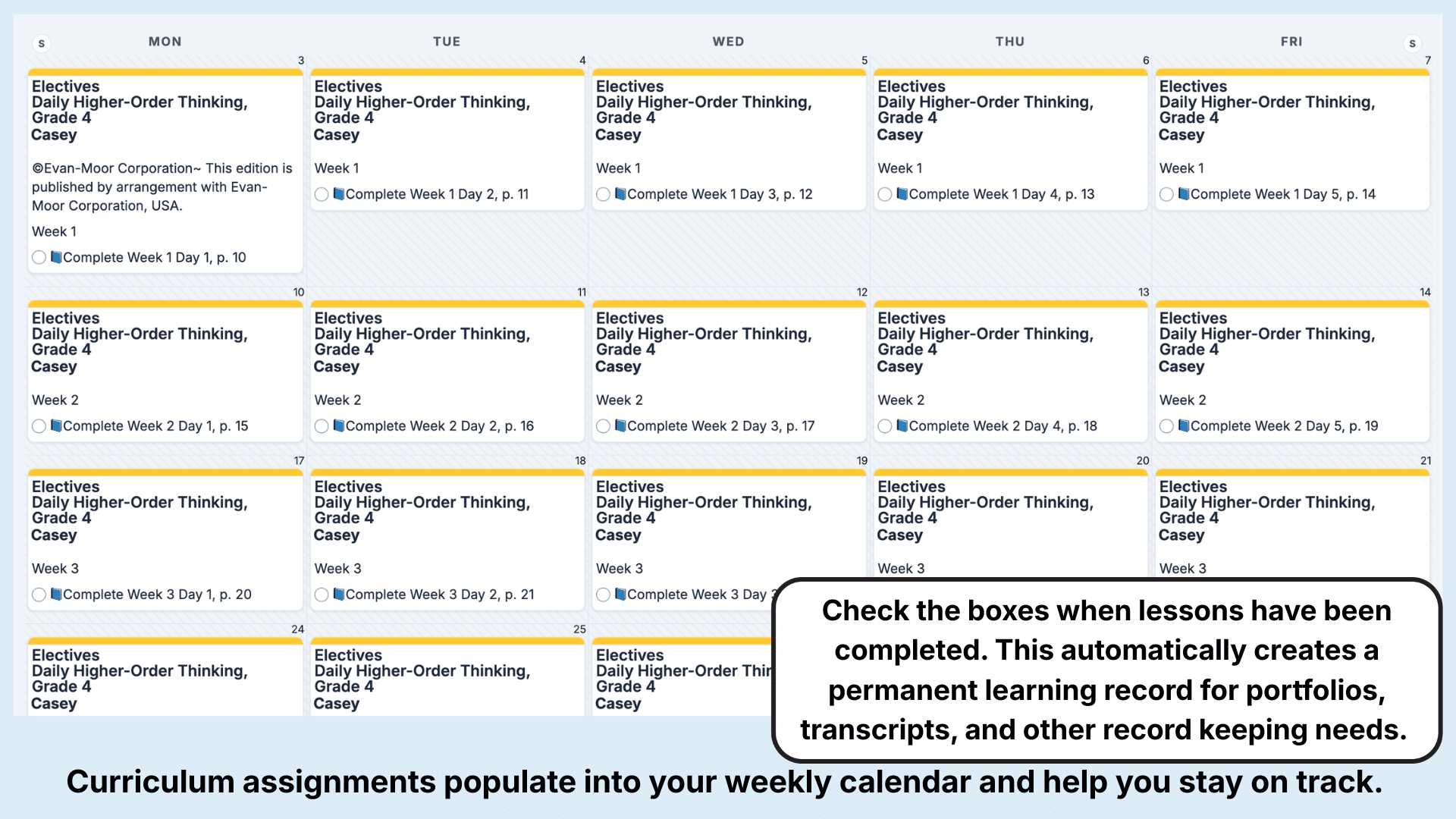 Evan-Moor Thinking Skills Weekly View