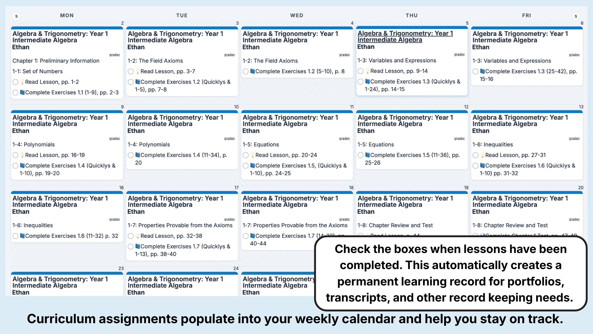 Foerster Math Weekly View