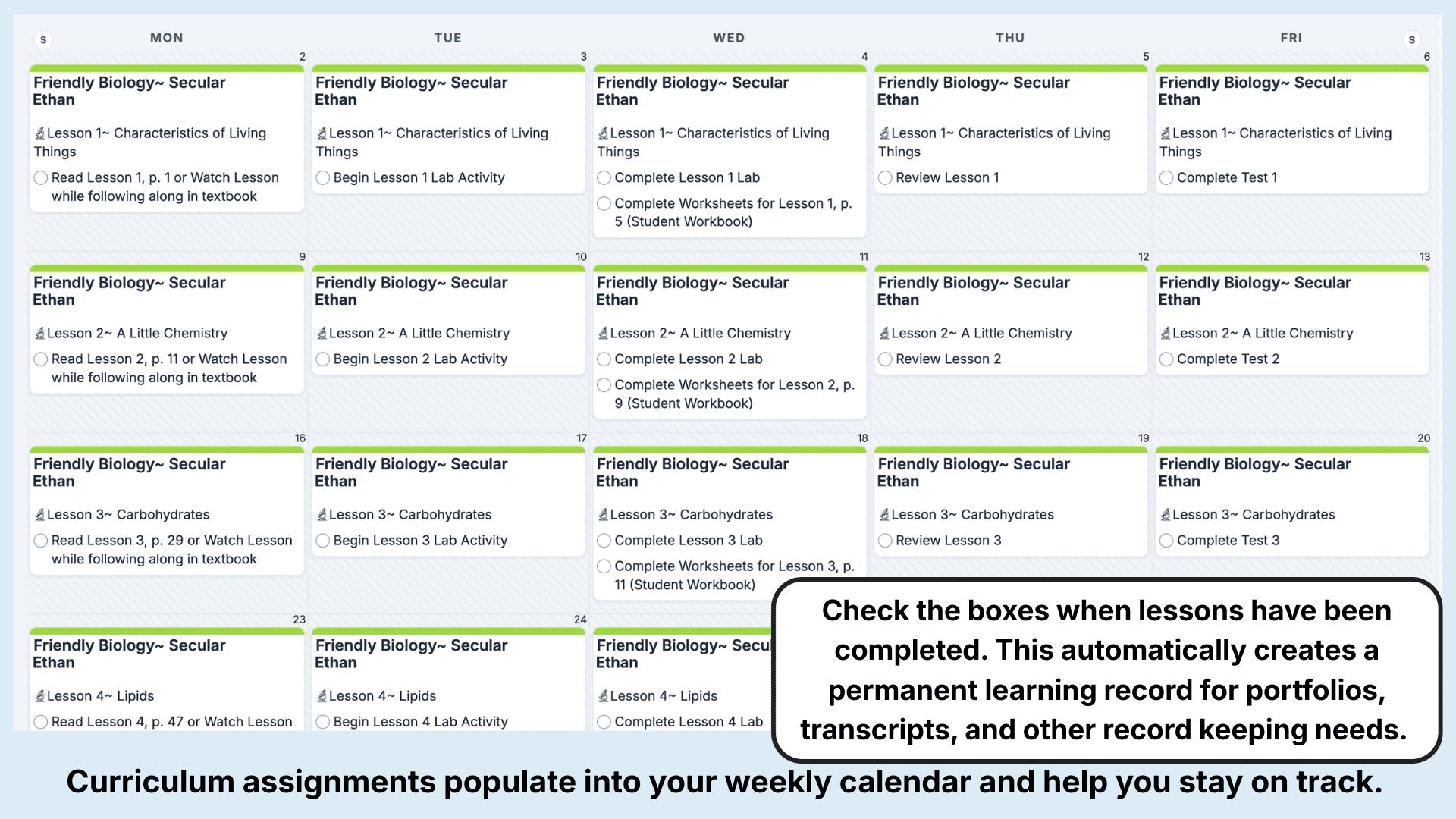 Friendly Biology & Chemistry Weekly View