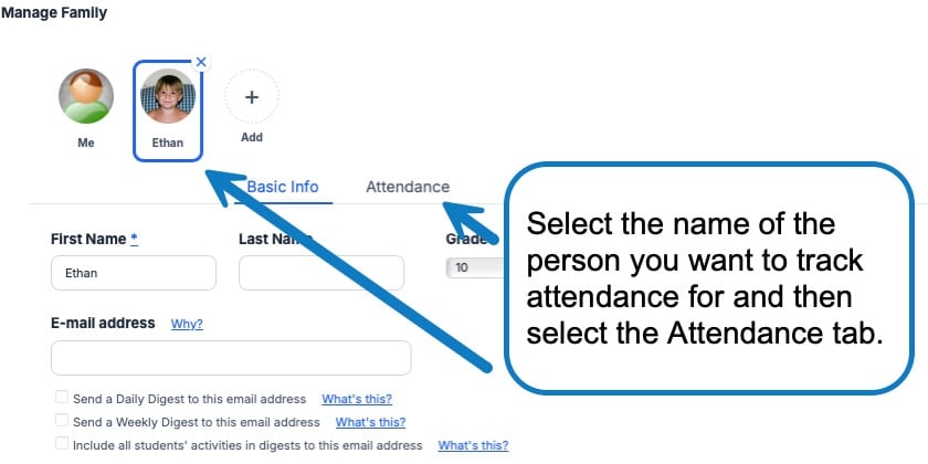 Tracking attendance in your homeschool planner screenshot 2