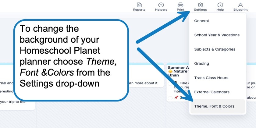 Choosing Your Theme in homeschool planet step 1 image