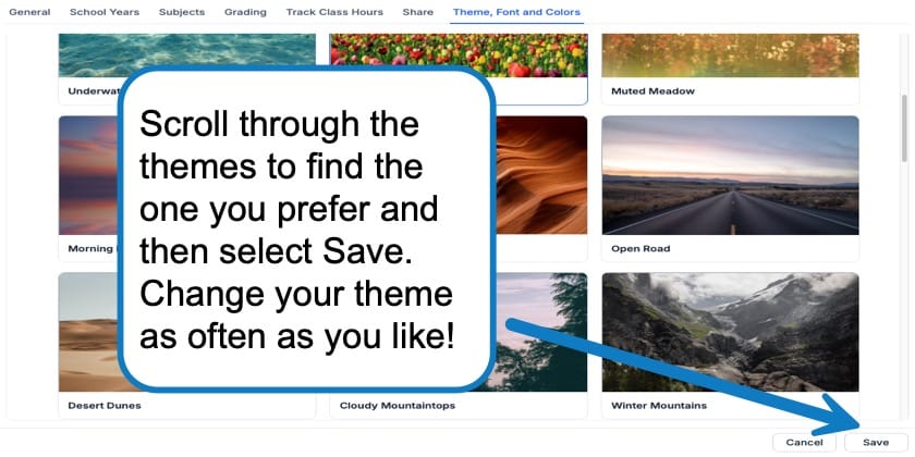 Choosing Your Theme in homeschool planet step 3 image