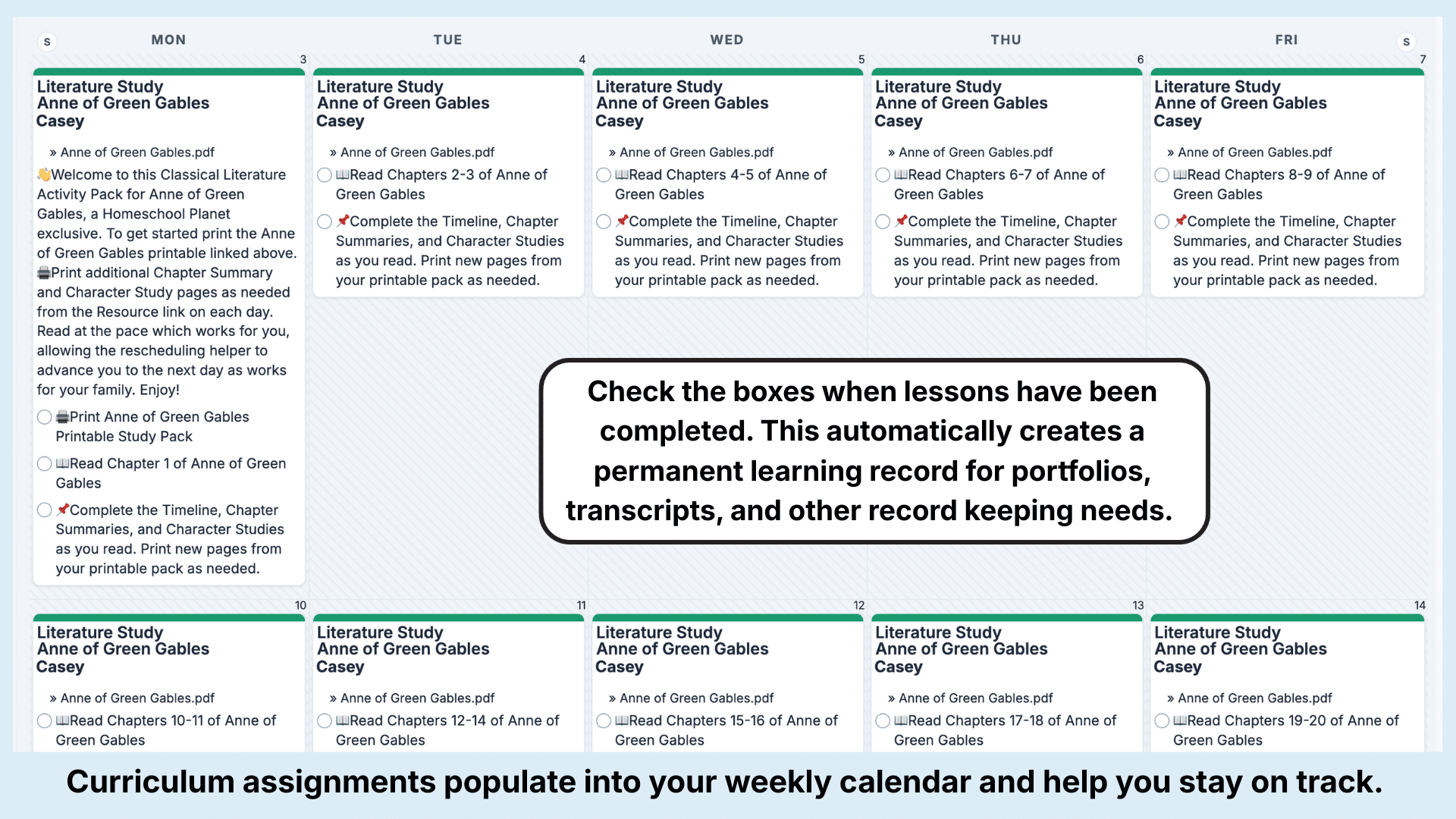 HP Classic Literature Studies Weekly View