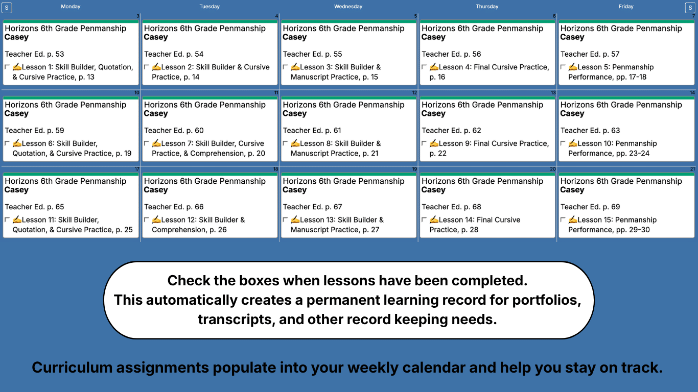 Horizons-Penmanship-Weekly-View