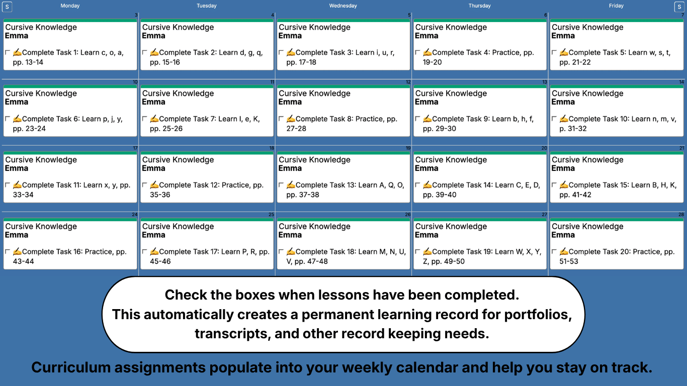 IEW-Cursive-Knowledge-Weekly-View