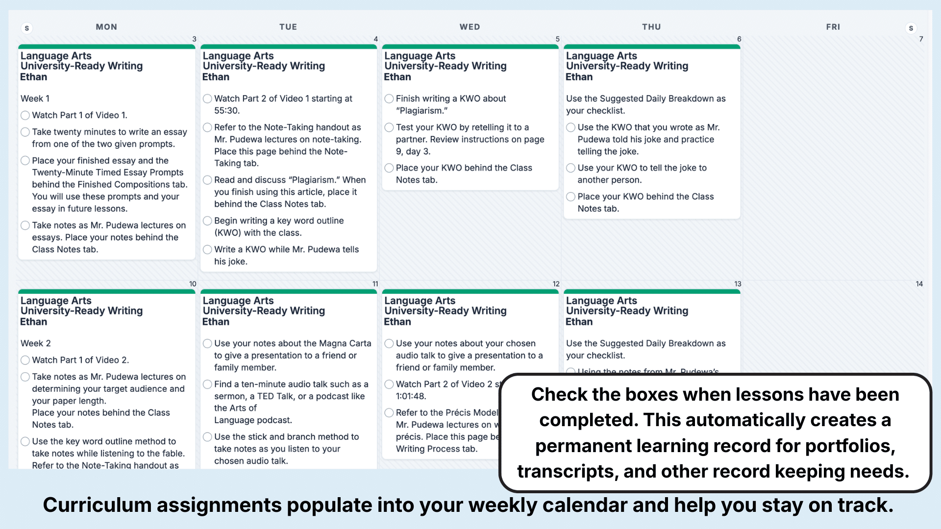 IEW University-Ready Writing Weekly View