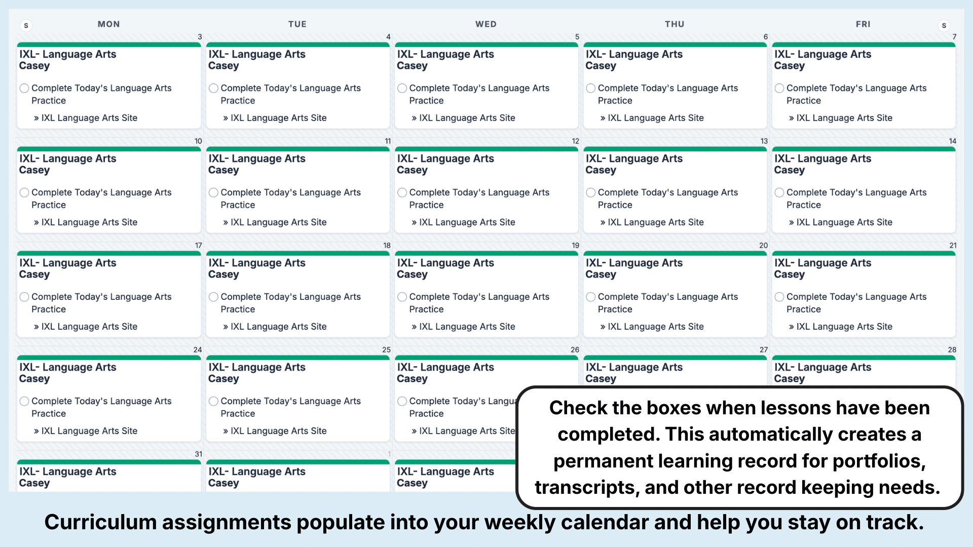 IXL Language Arts Weekly View