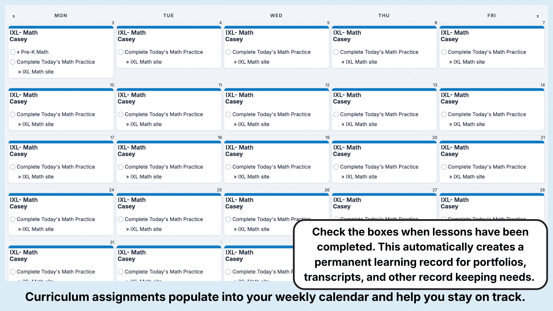 IXL Math Weekly View