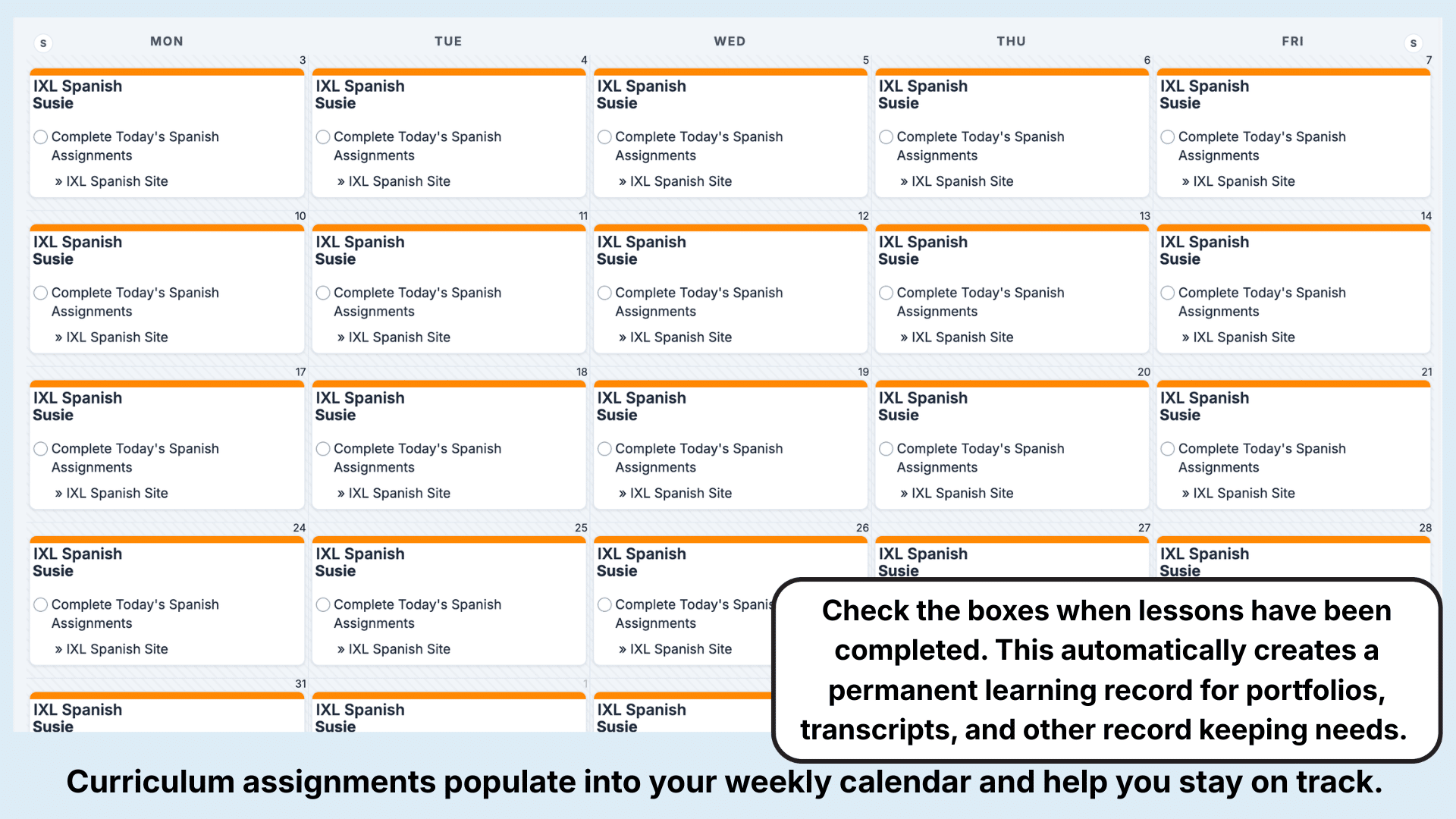 IXL Spanish Weekly View