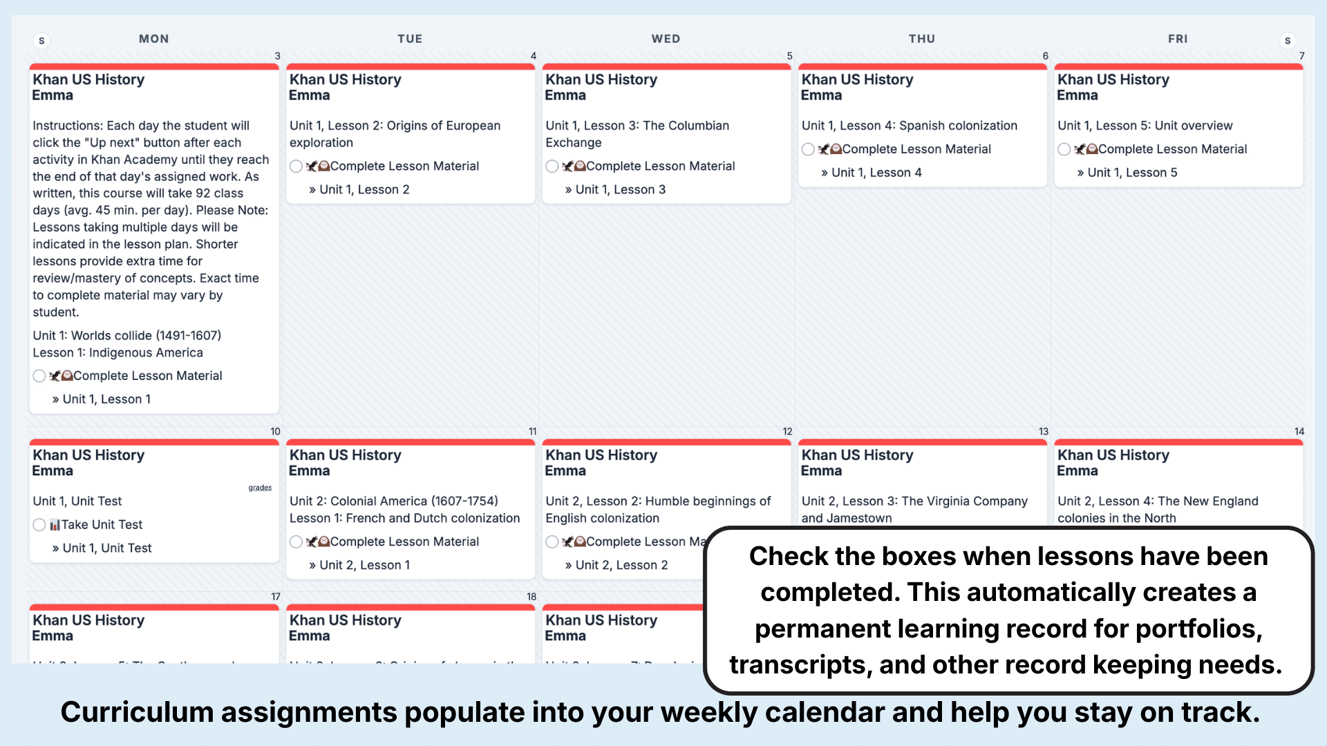 Khan Academy History Weekly View