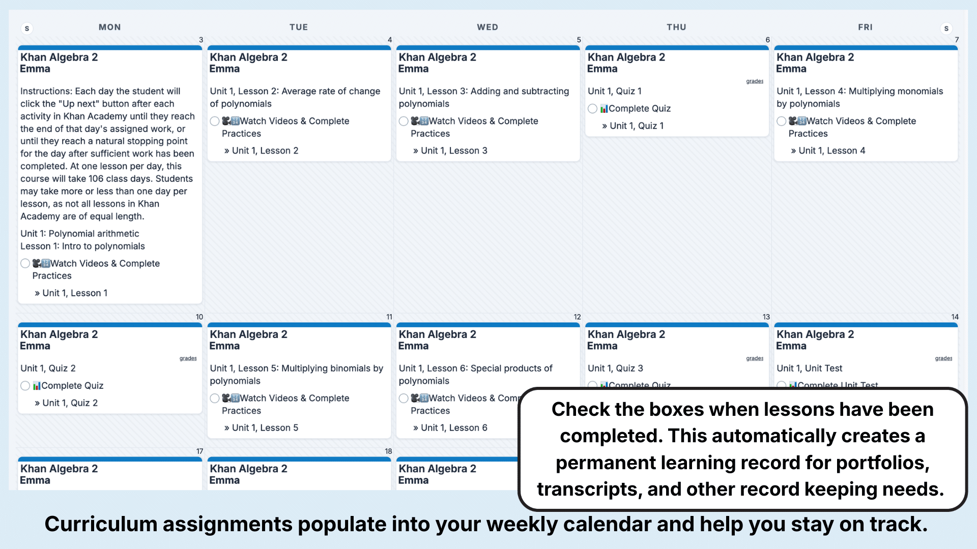 Khan Academy Math Weekly View