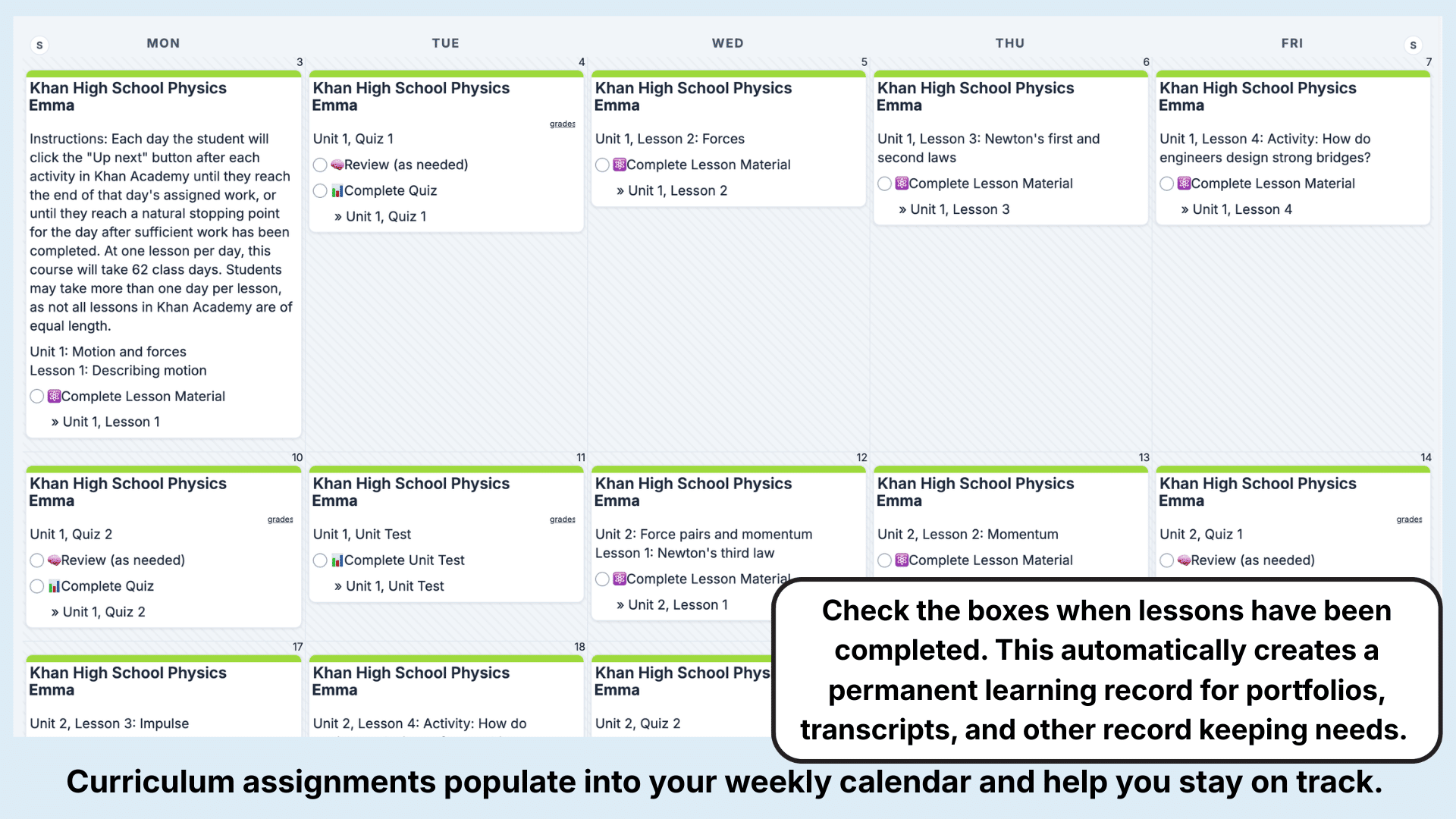 Khan Academy Science Weekly View