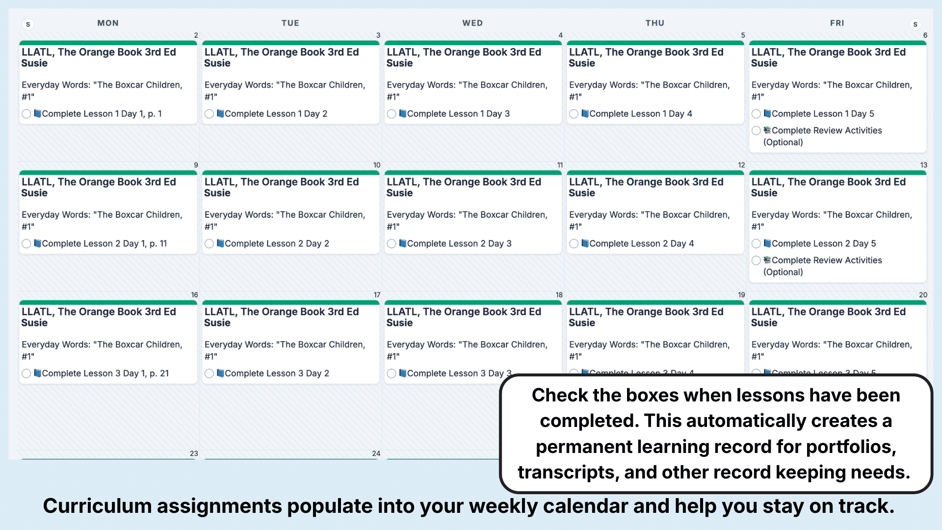 Learning Language Arts Through Literature Weekly View