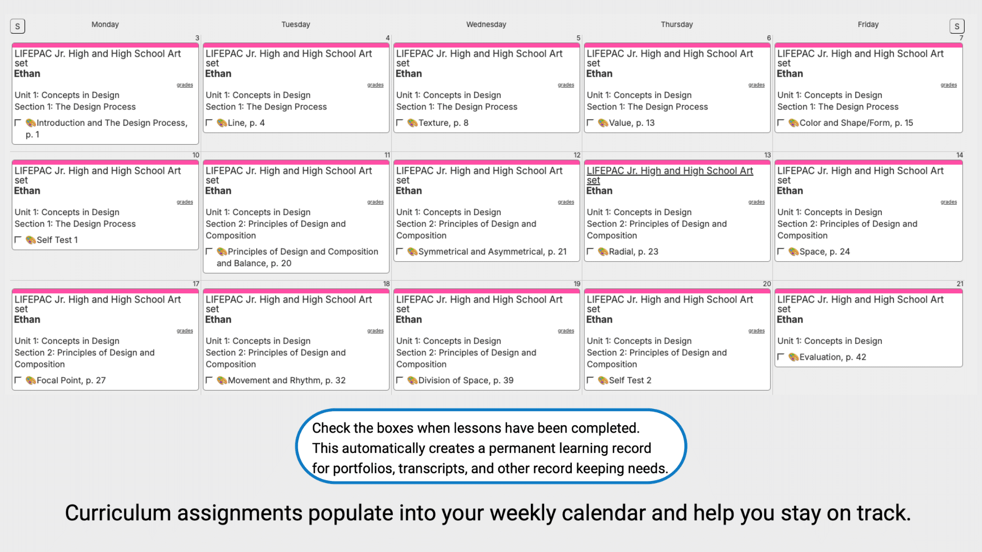 Lifepac-Art-Weekly-View