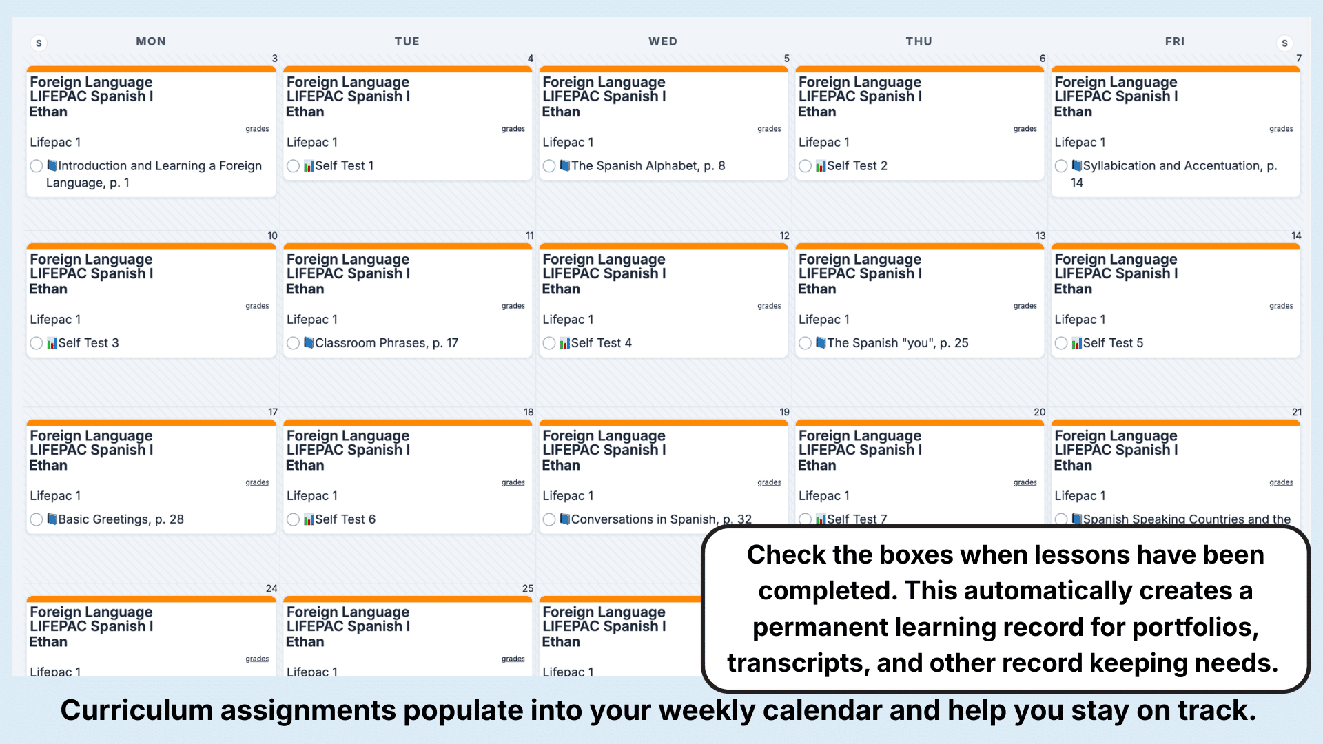 Lifepac Foreign Languages Weekly View
