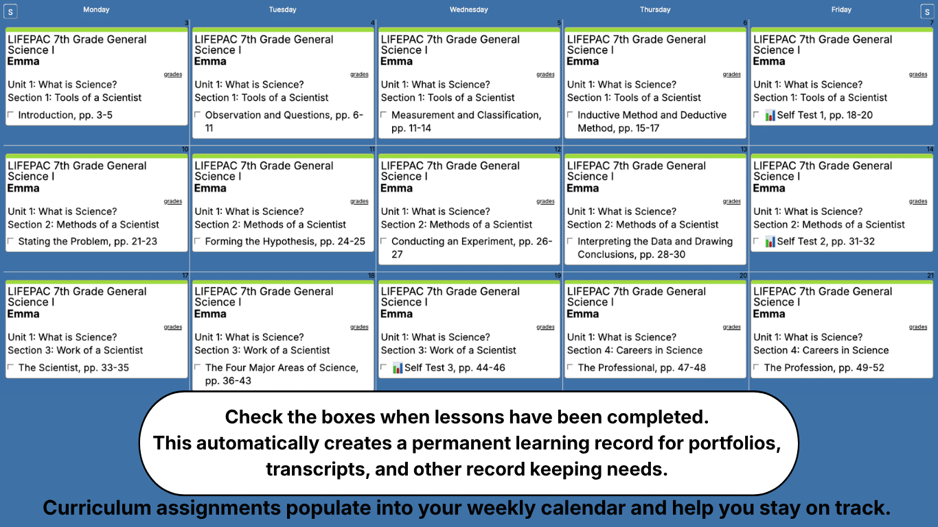 Lifepac-Science-Weekly-View