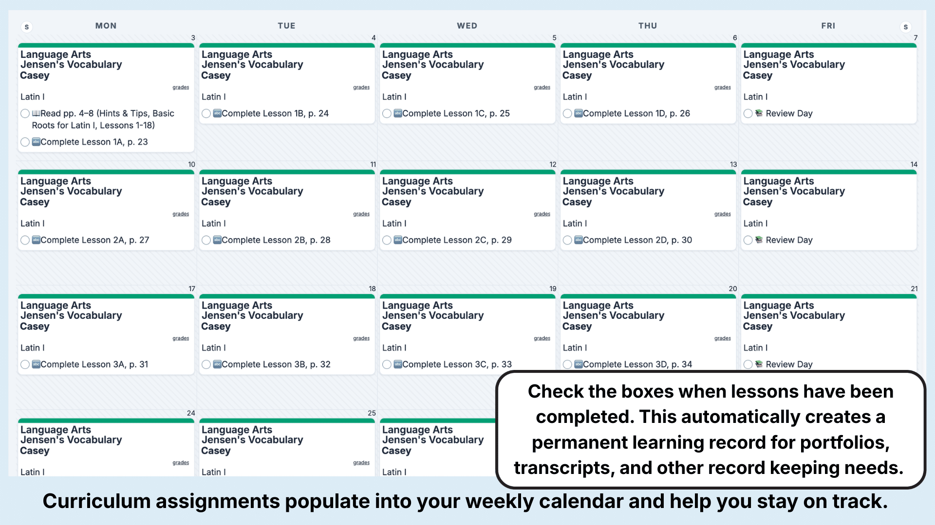 Master Books Jensen’s Vocabulary Weekly View