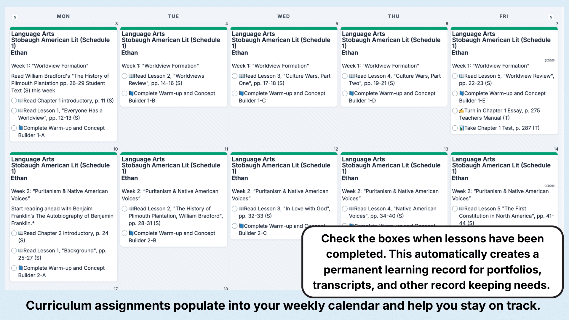 Master Books Language Arts Weekly View