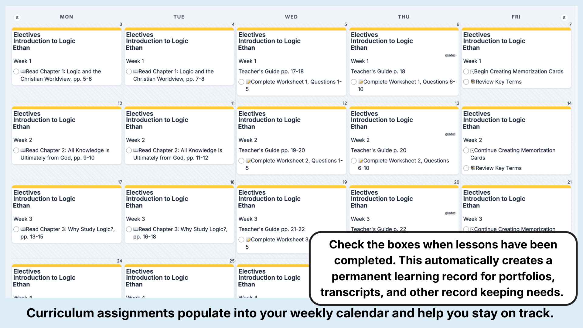 Master Books Logic Weekly View