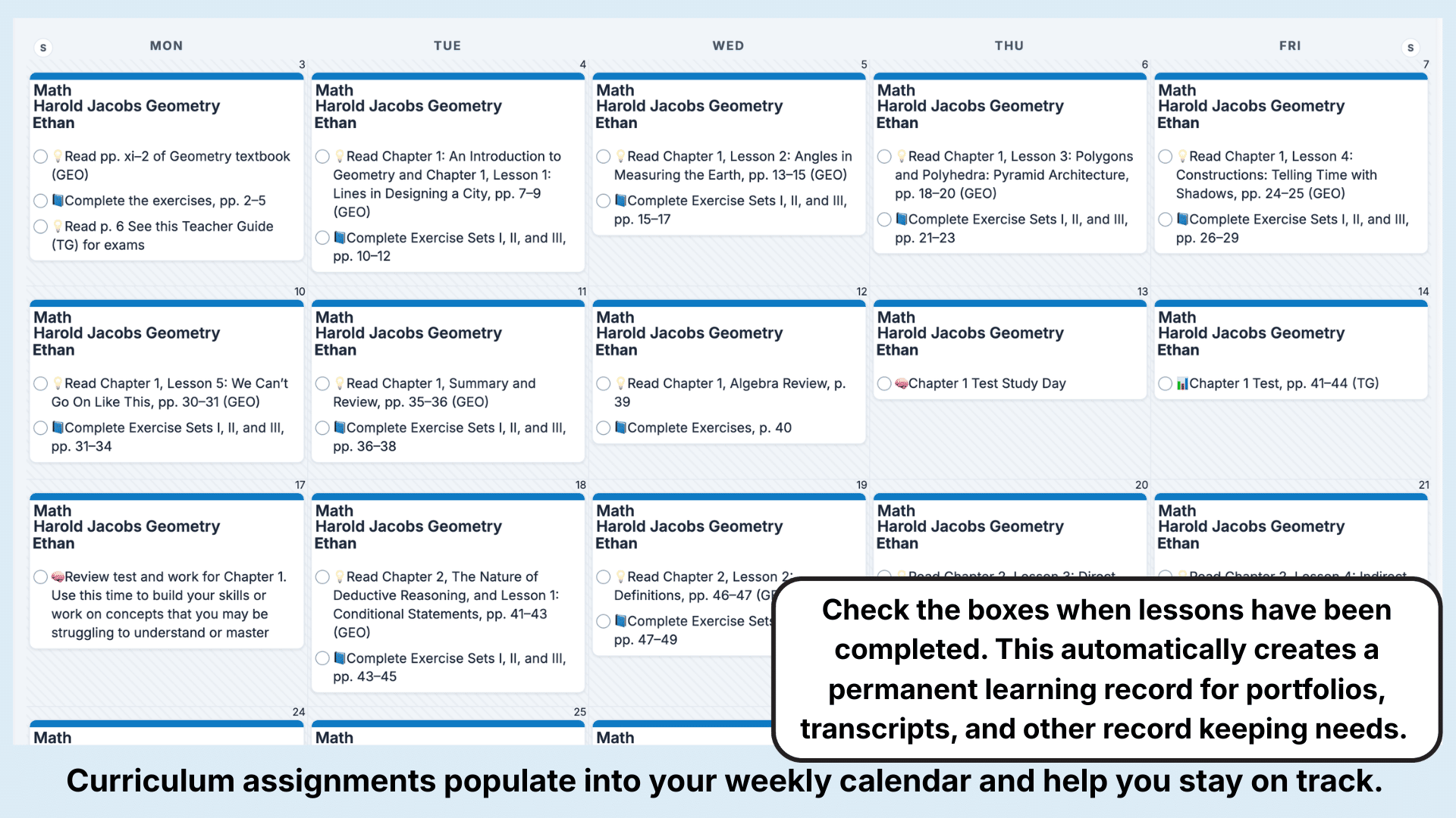 Master Books Math Weekly View