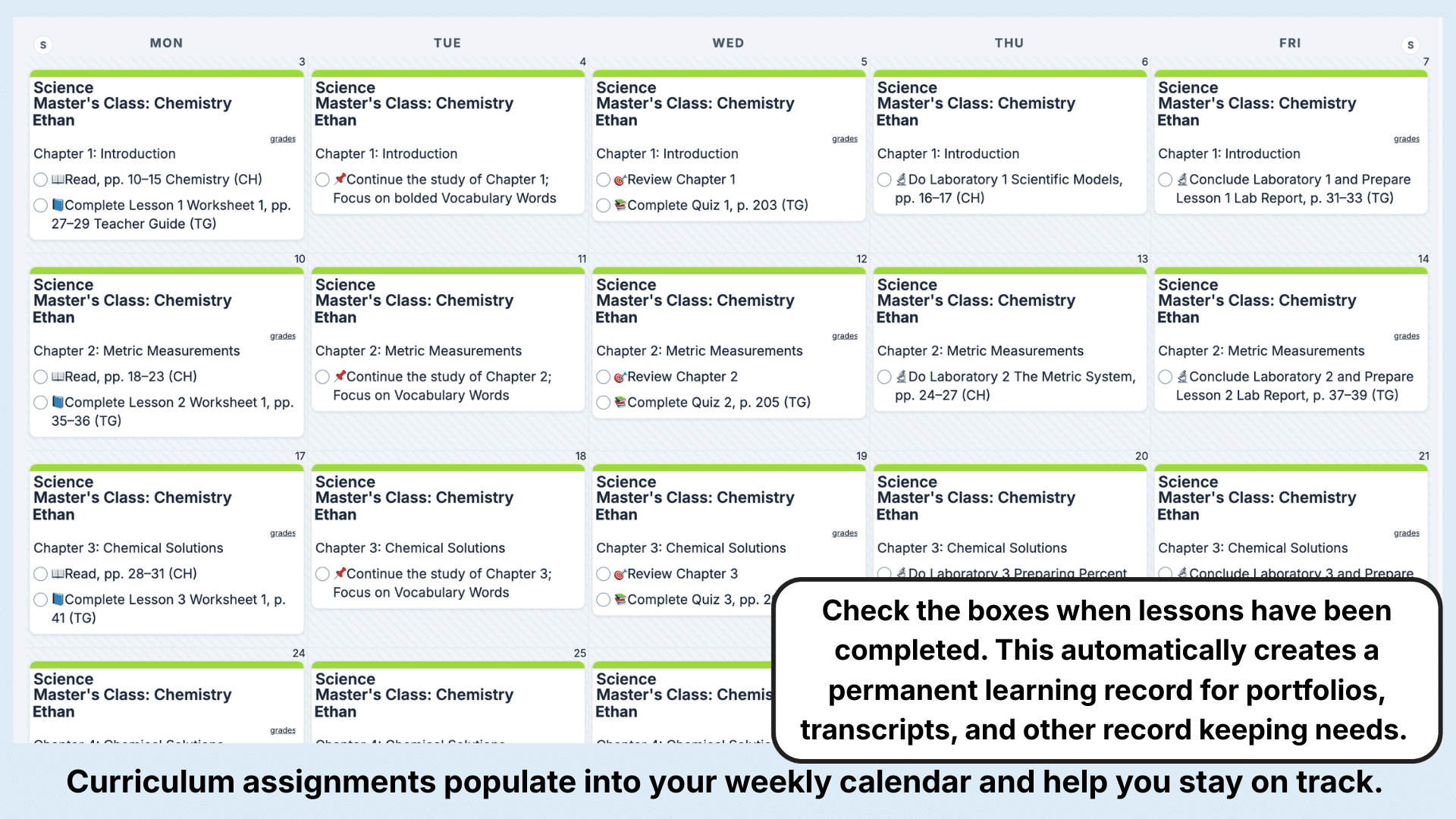 Master Books Science Weekly View