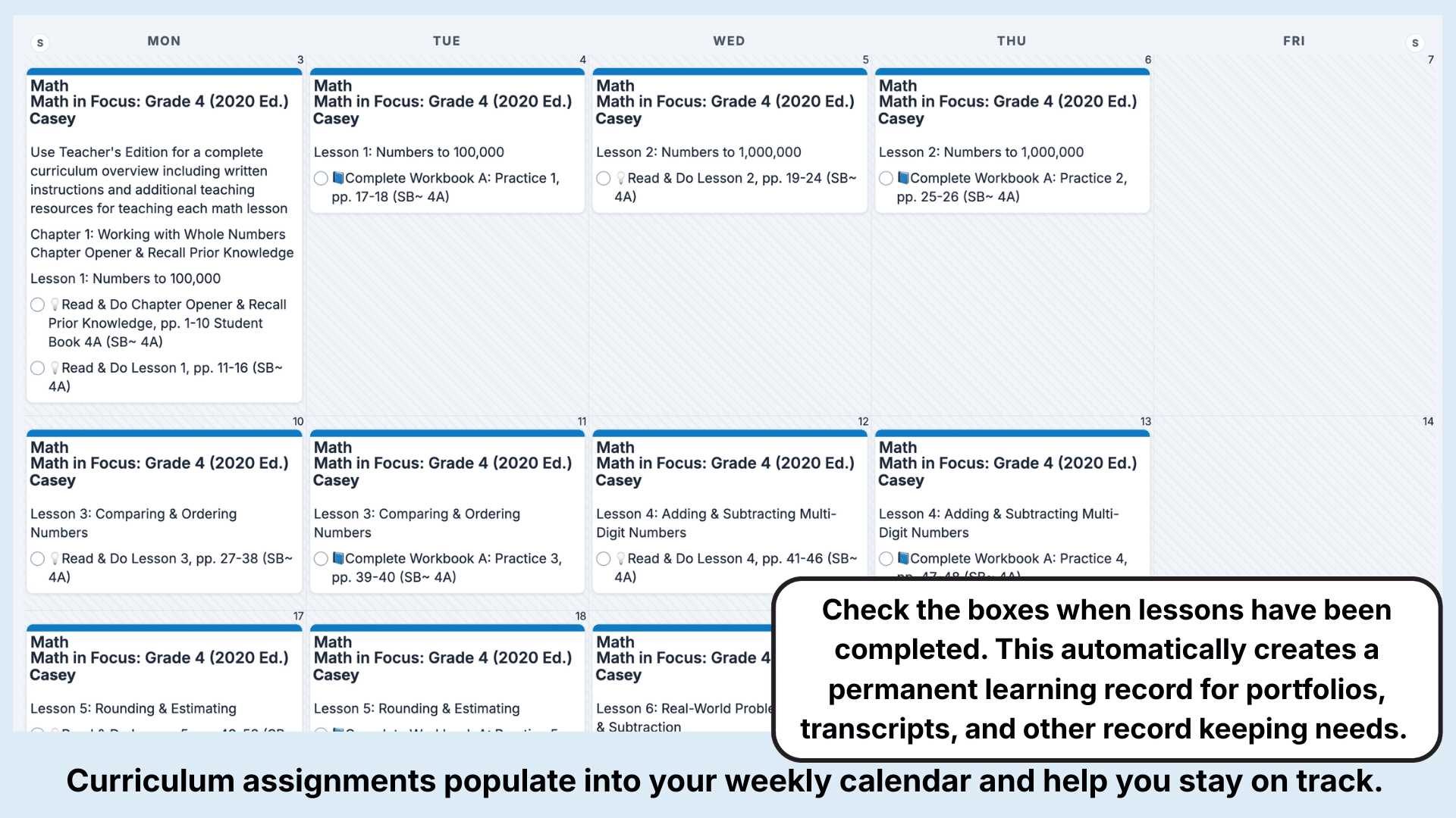 Math in Focus Weekly View