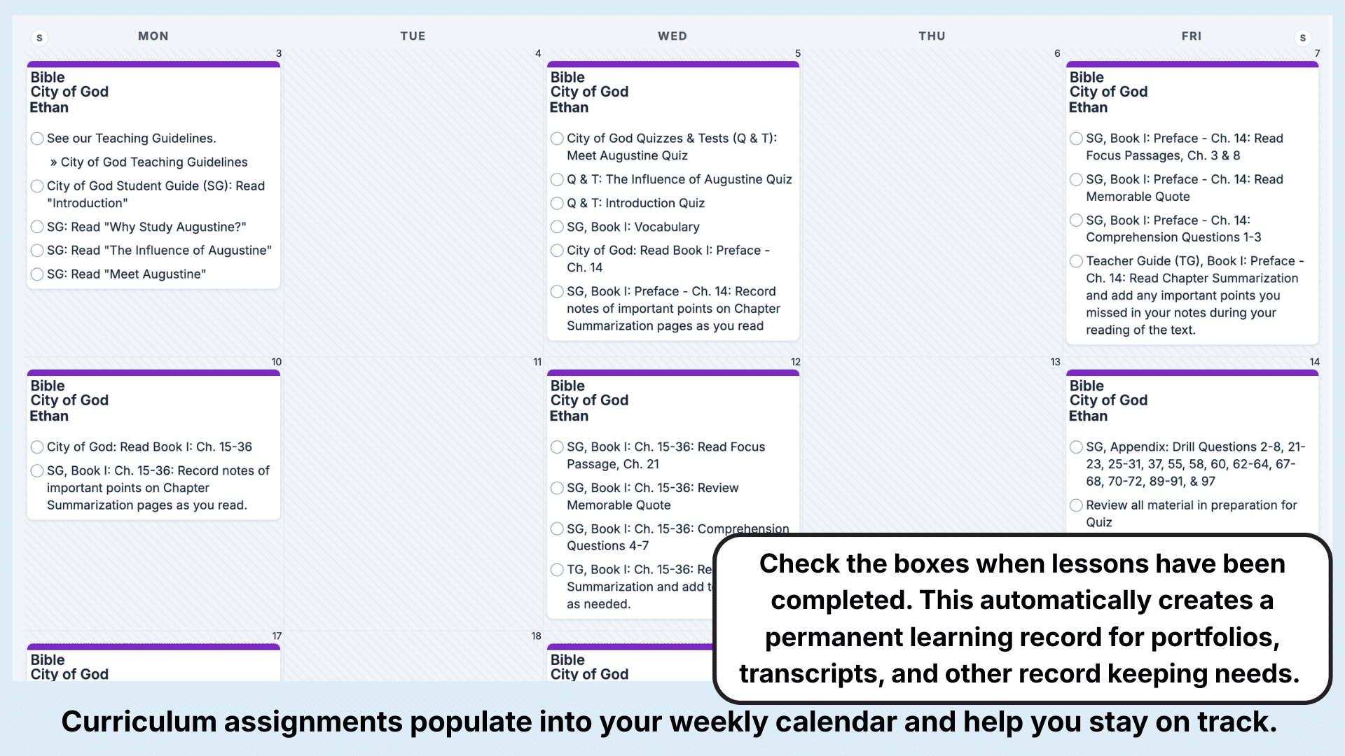 Memoria Press Bible Weekly View