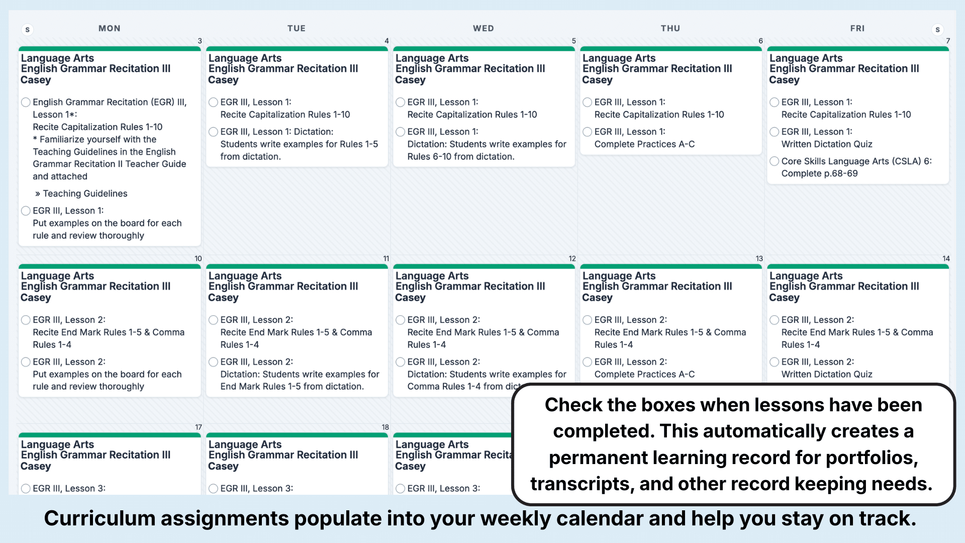 Memoria Press English Grammar Weekly View