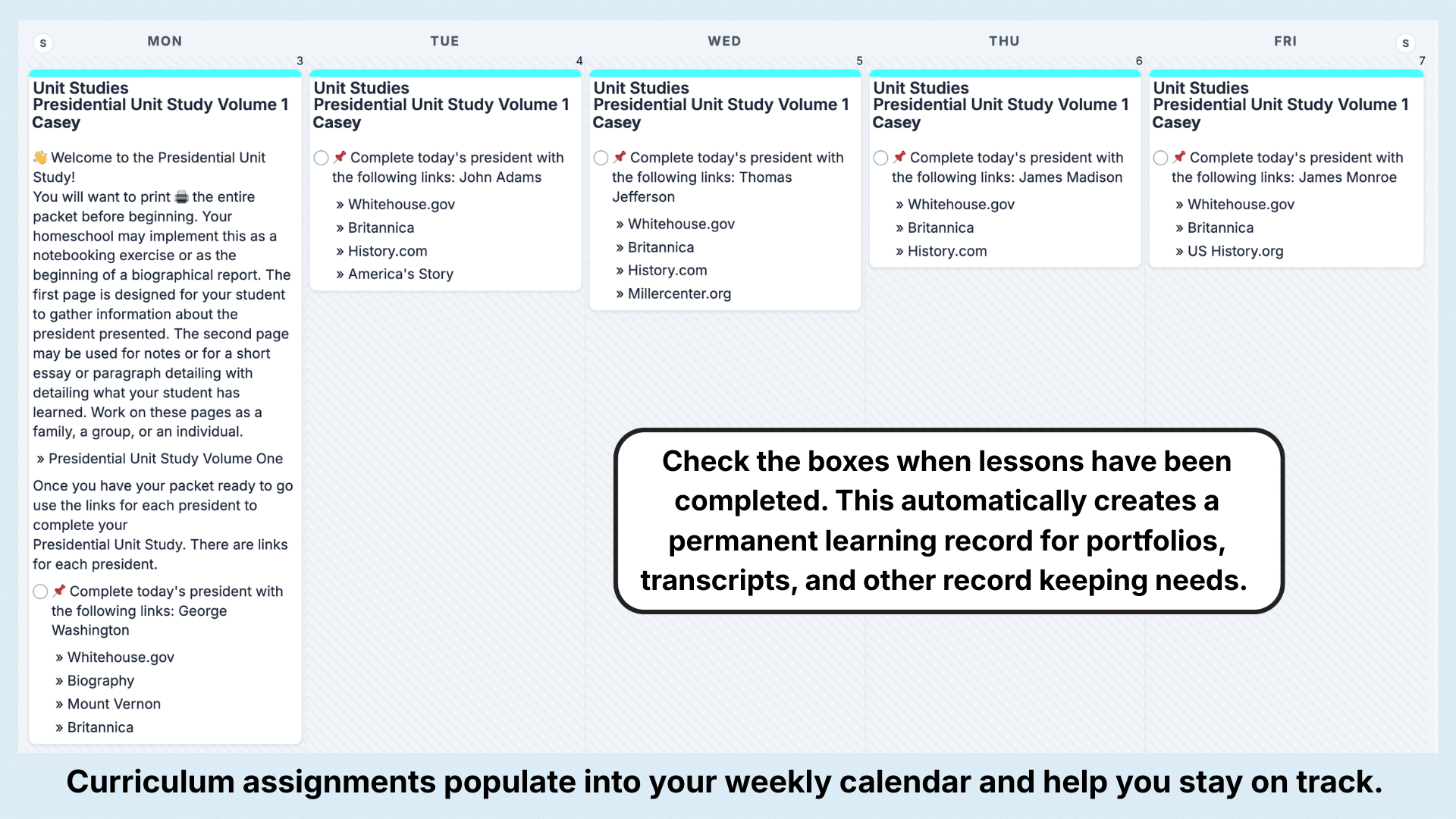 Presidential Unit Studies Weekly View