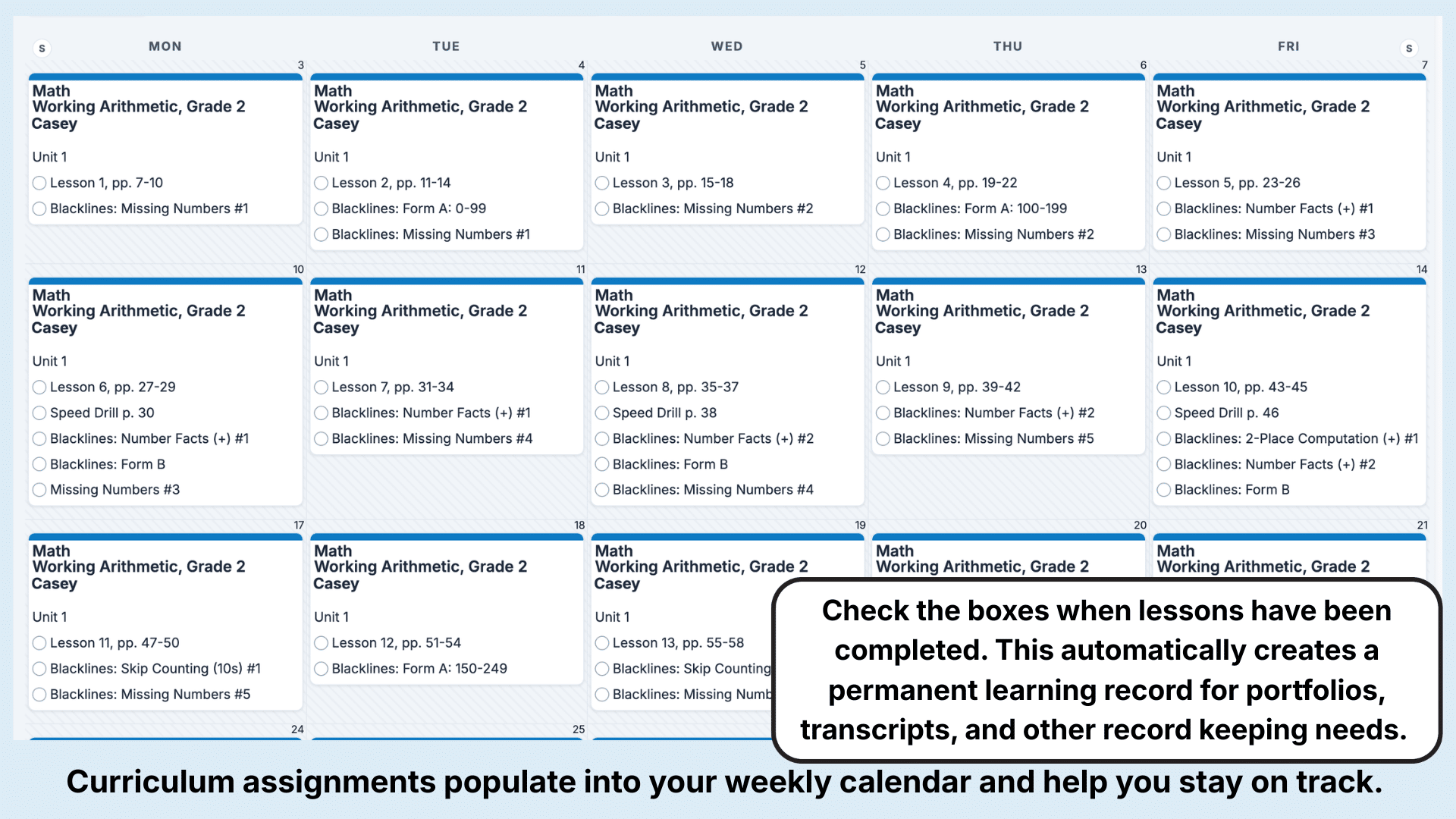 Rod and Staff Arithmetic Weekly View