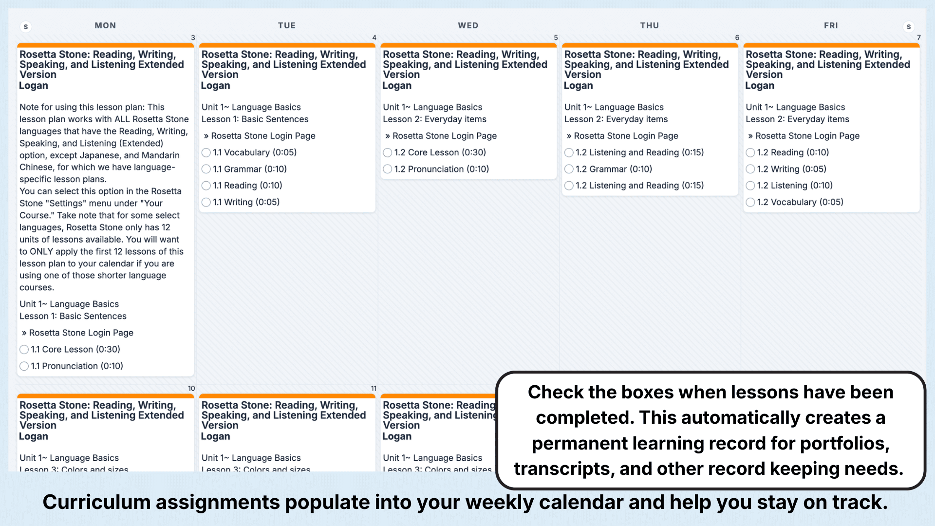 Rosetta Stone Weekly View
