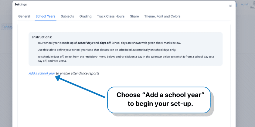 Selecting “add a school year” button