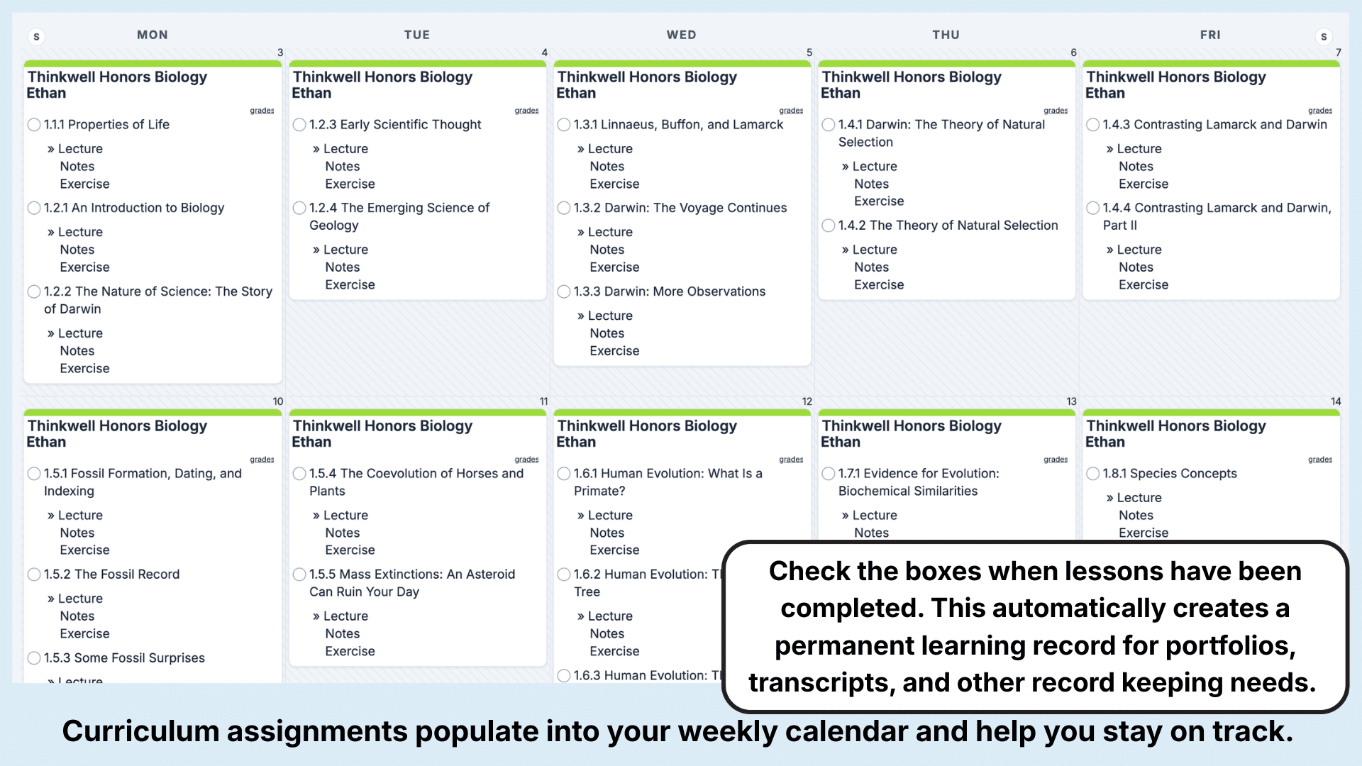 Thinkwell Science Weekly View