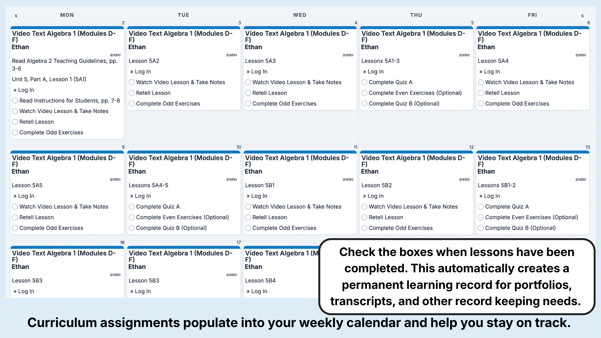 VideoText Interactive Weekly View