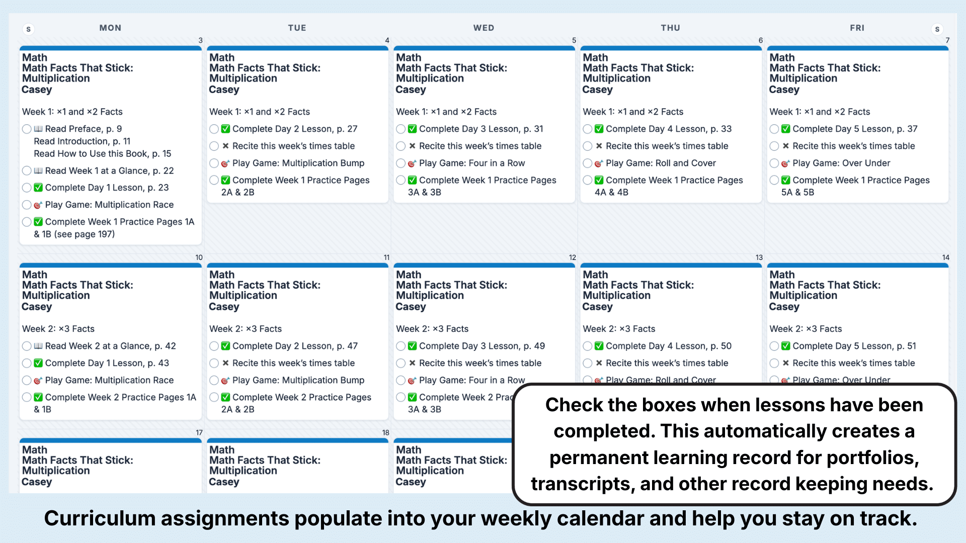 WTM Math Facts That Stick Weekly View