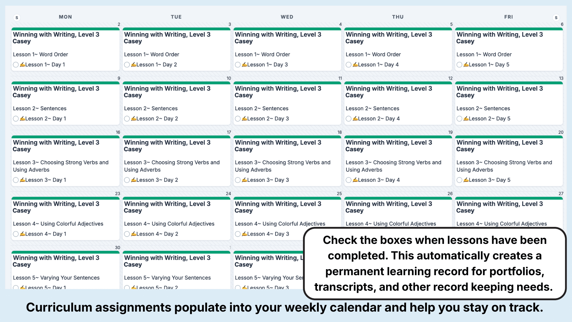 Winning with Writing Weekly View