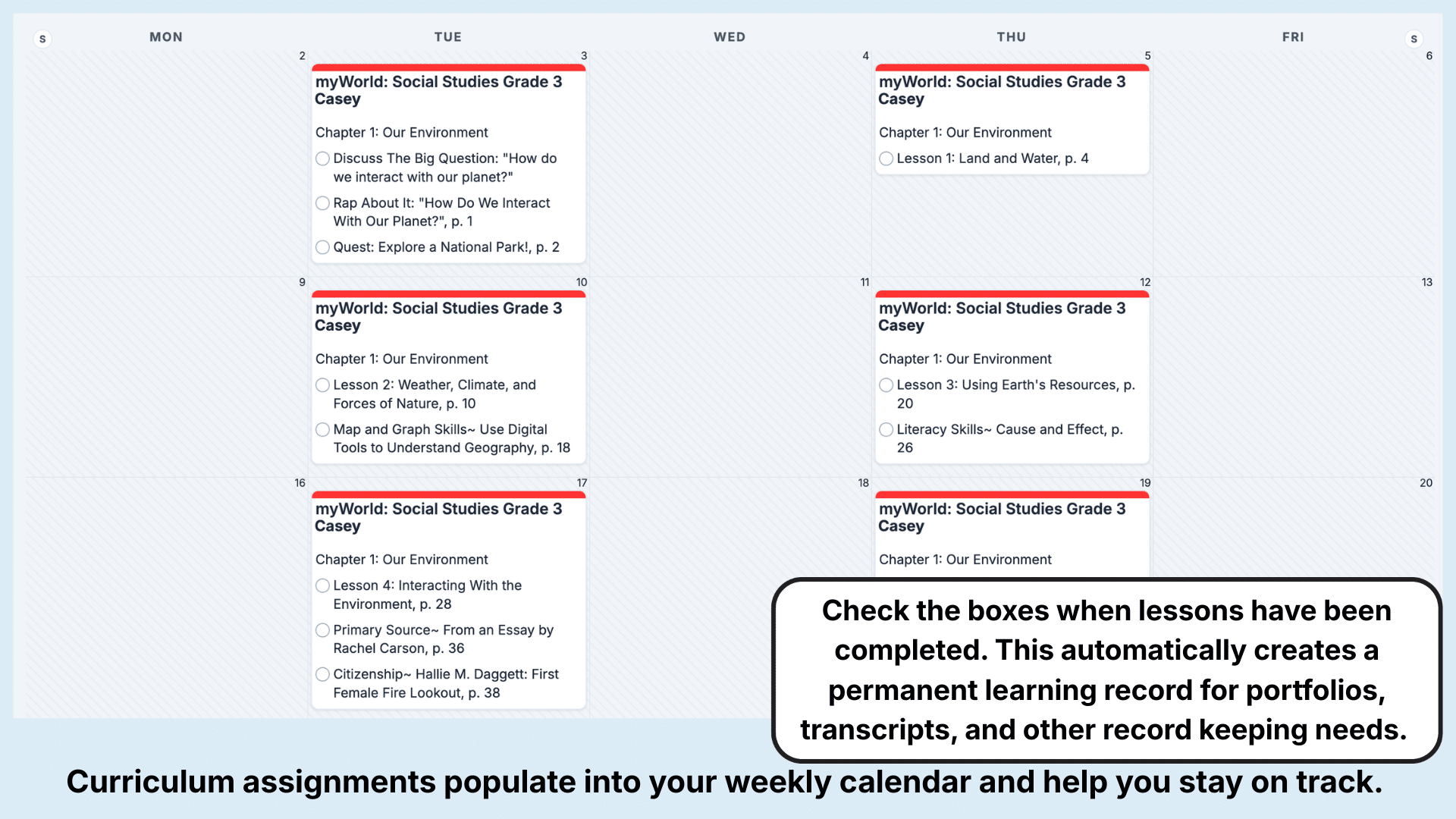 myWorld Social Studies Weekly View